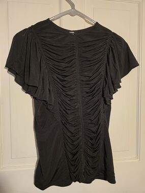 Express Black Ruched Blouse with Flutter Sleeves Size S